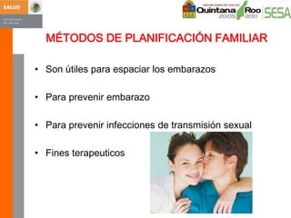 MÉTODOS DE PLANIFICACIÓN FAMILIARHormonales Subdérmicos:Efectividad 99%Disminución del sangradoDisminución de la dosisDisminución del dolor a la menstruaciónCómodosRevisiones cada 6 meses