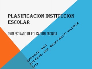 PLANIFICACION INSTITUCION
ESCOLAR

PROFESORADO DE EDUCACION TECNICA
 
