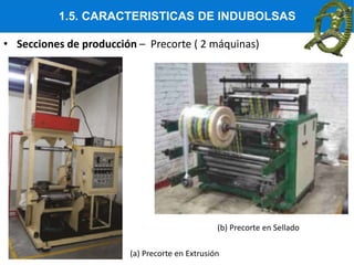1.5. CARACTERISTICAS DE INDUBOLSAS
• Secciones de producción – Precorte ( 2 máquinas)
(b) Precorte en Sellado
(a) Precorte en Extrusión
 