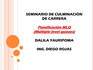 SEMINARIO DE CULMINACIÓN
      DE CARRERA

     Planificación MLQ
   (Múltiple level queues)

   DALILA YAURIPOMA

    ING. DIEGO ROJAS
 