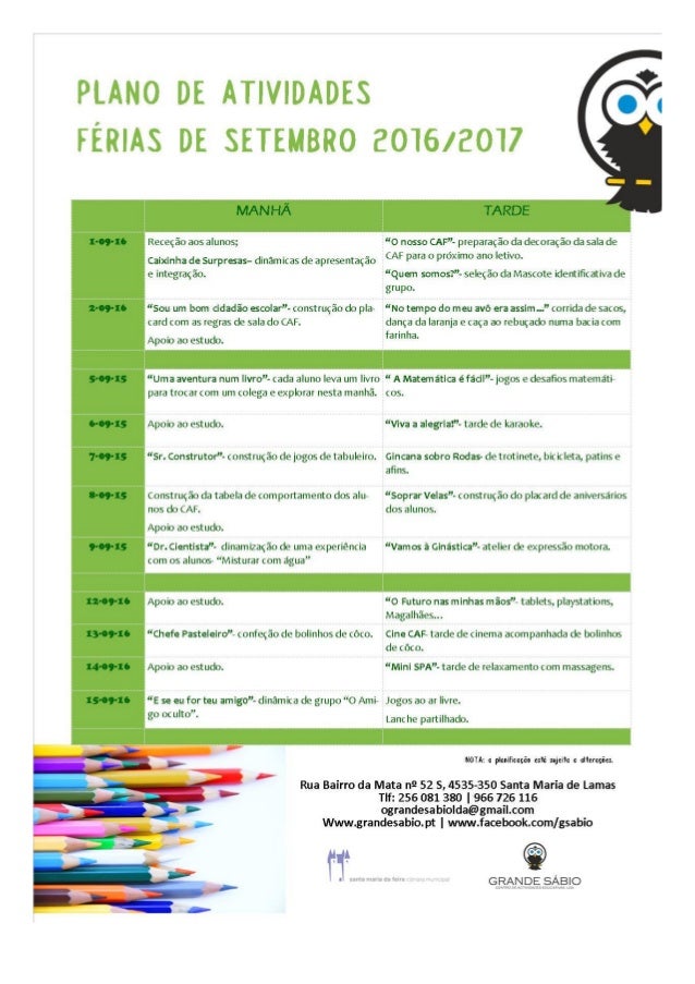 Planificação da CAF de setembro