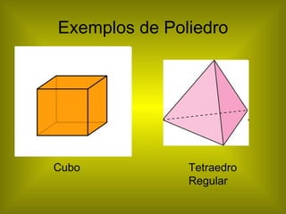 Exemplos de Poliedro Cubo Tetraedro Regular 