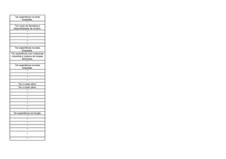 *
*
*
*
*
*
*
*
*
*
*
Ter o coren ativo.
Ter o coren ativo.
*
*
*
*
*
*
*
Ter experiência na função.
*
*
*
*
*
*
*
Ter experiência na área
hospitalar.
Ter curso de farmácia e
disponibilidade de horário.
Ter experiência na área
hospitalar.
Ter experiência com máquinas
industrial e costura de roupas
femininas.
Ter experiência na área
hospitalar.
 