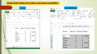 Antes Já ordenada
Ordenando dados em ordem crescente na planilha
 