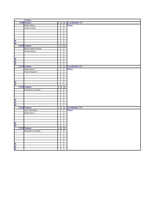 Viernes
8:50 Nombre e c s Coordinador T1:
Pablo Palma Notas:
Luisa Viveros
R
R
10:50 Nombre e c s
Maria Isabel Weisser
Nicolas Bravo
R
R
R
11:50 Nombre e c s Coordinador T2:
Felipe Bravo Notas:
Yasna Figueroa
R
R
13:50 Nombre e c s
Franchesco Garrido
R
R
R
14:50 Nombre e c s Coordinador T3:
Alex Schmidlin Notas:
Felipe Bravo
R
R
17:20 Nombre e c s
Franchesco Garrido
R
R
R
 