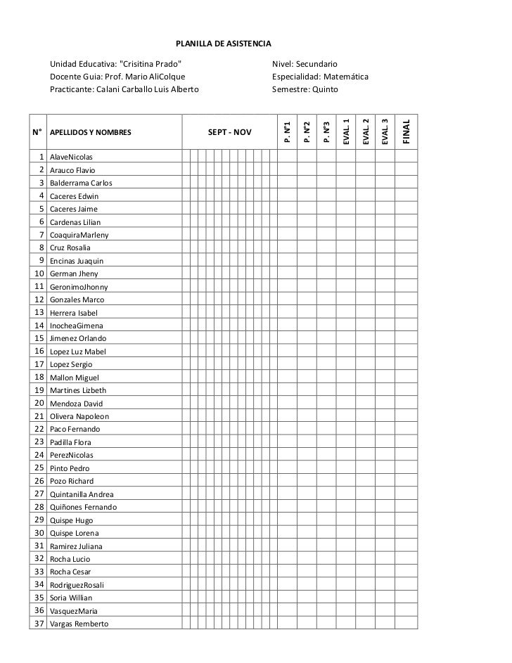 Planilla De Asistencia