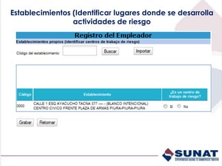 Establecimientos (Identificar lugares donde se desarrolla
actividades de riesgo
 
