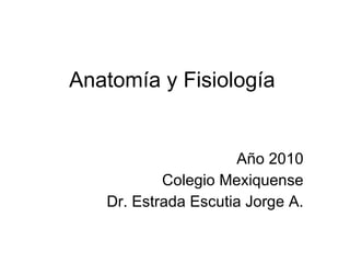 Anatomía y Fisiología Año 2010 Colegio Mexiquense Dr. Estrada Escutia Jorge A. 
