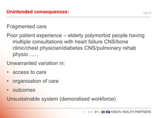 Fragmented care
Poor patient experience – elderly polymorbid people having
multiple consultations with heart failure CNS/b...