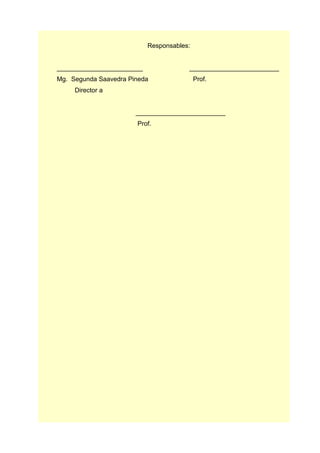 Responsables:
________________________ _________________________
Mg. Segunda Saavedra Pineda Prof.
Director a
_________________________
Prof.
 