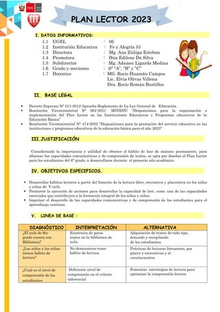 PLAN LECTOR MEJORADO Y ADECUADO PARA 6 GRADO | DOCX