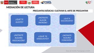 Área de Gestión Pedagógica (AGP)
PREGUNTAS BÁSICAS: CULTIVAR EL ARTE DE PREGUNTAR
MEDIACIÓN DE LECTURA
 