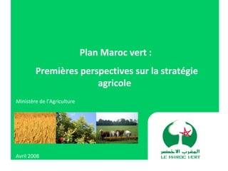 Plan Maroc vert :
Premières perspectives sur la stratégie
agricole
Ministère de l’Agriculture
Avril 2008
 