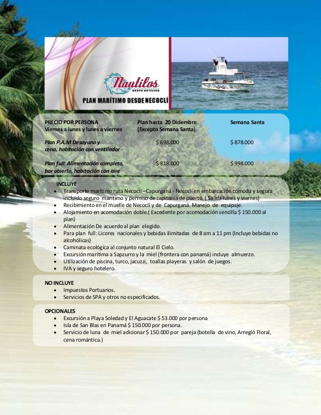 Plan Maritimo Desde Necocli Hotel Nautilos Capurgana Choco Caribe