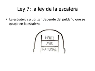 Ley 7: la ley de la escalera
• La estrategia a utilizar depende del peldaño que se
  ocupe en la escalera.
 
