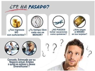 Cansado, Estresado por su
Negocio actual, Empleo
o quizá es exitoso y desea
Diversificarse ?
 