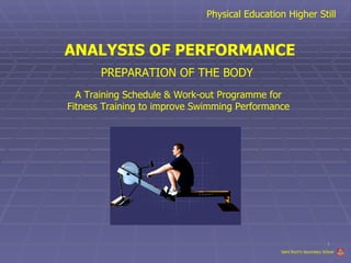 Physical Education Higher Still ANALYSIS OF PERFORMANCE PREPARATION OF THE BODY A Training Schedule & Work-out Programme for Fitness Training to improve Swimming Performance Saint Roch’s Secondary School 