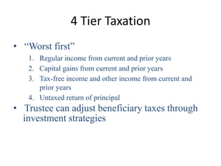 4 Tier Taxation
• “Worst first”
   1. Regular income from current and prior years
   2. Capital gains from current and pri...
