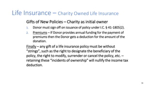 Life Insurance – Charity Owned Life Insurance
38
Gifts of New Policies – Charity as initial owner
1. Donor must sign off o...