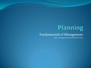 Planning Fundamentals of Management Source: Management by Richard Daft (2005) 