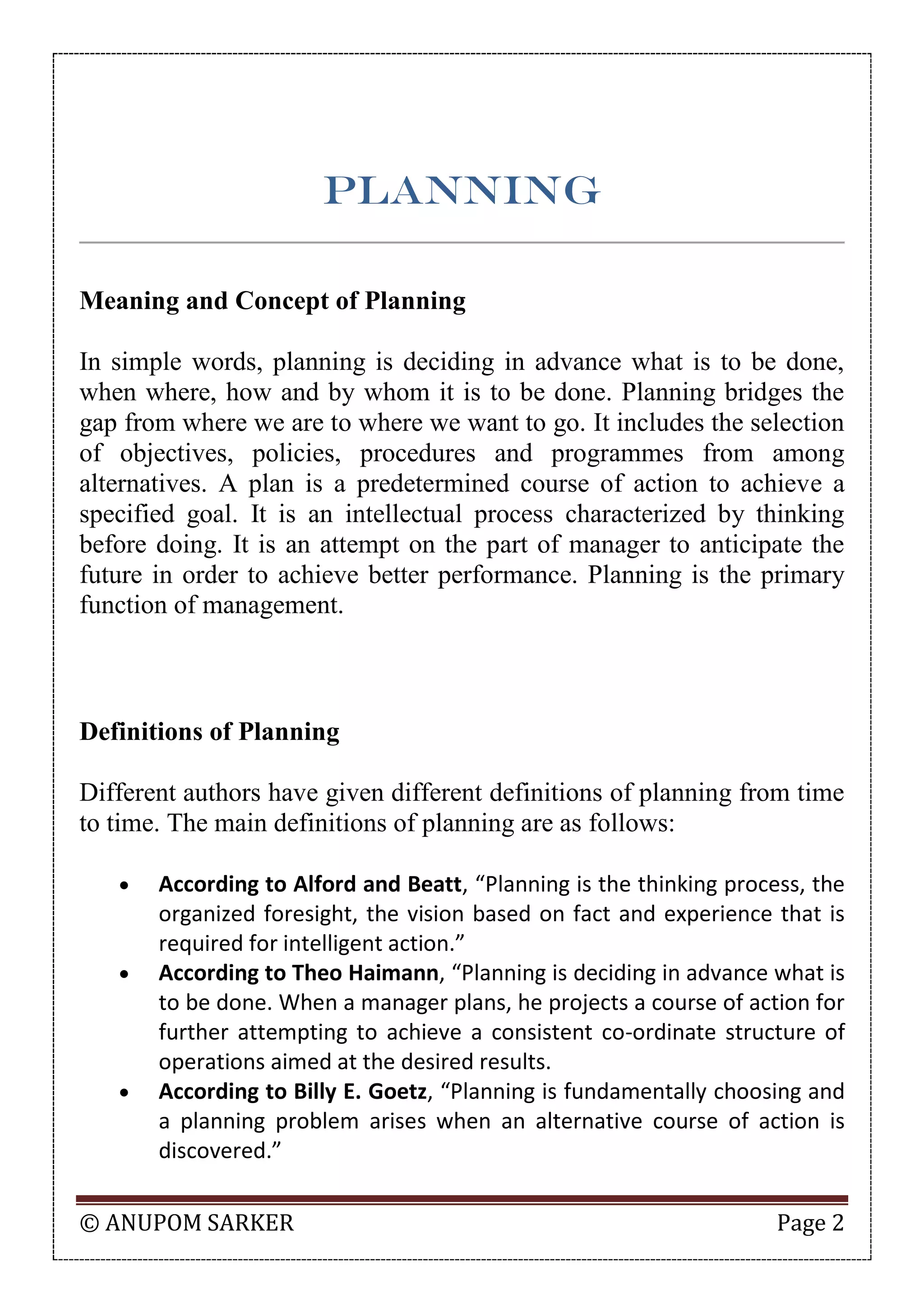 Planning- Function of Management. | PDF