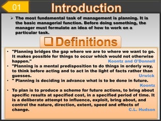 01
 The most fundamental task of management is planning. It is
the basic managerial function. Before doing something, the...