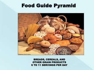 BREADS, CEREALS, AND
 OTHER GRAIN PRODUCTS
6 TO 11 SERVINGS PER DAY
 