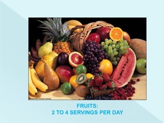 FRUITS:
2 TO 4 SERVINGS PER DAY
 