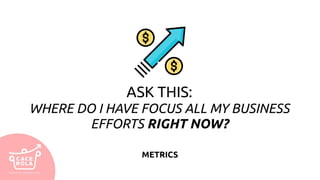 ASK THIS:
WHERE DO I HAVE FOCUS ALL MY BUSINESS
EFFORTS RIGHT NOW?
METRICS
 
