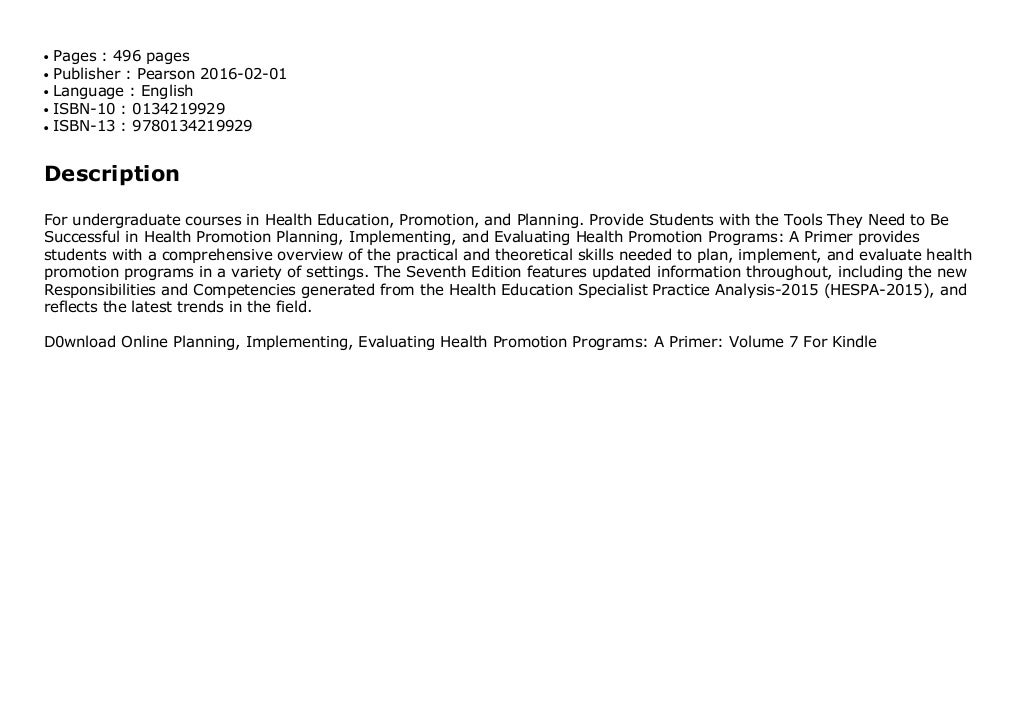 D0wnload Online Planning Implementing Evaluating Health Promotion