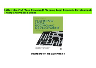 DOWNLOAD ON THE LAST PAGE !!!!
^PDF^ Planning Local Economic Development: Theory and Practice Online Written by authors with years of academic, regional, and city planning experience, the classic Planning Local Economic Development has laid the foundation for practitioners and academics working in planning and policy development for generations. With deeper coverage of sustainability and resiliency, the new Sixth Edition explores the theories of local economic development while addressing the issues and opportunities faced by cities, towns, and local entities in crafting their economic destinies within the global economy. Nancey Green Leigh and Edward J. Blakely provide a thoroughly up-to-date exploration of planning processes, analytical techniques and data, and locality, business, and human resource development, as well as advanced technology and sustainable economic development strategies.
[#Download%] (Free Download) Planning Local Economic Development:
Theory and Practice Ebook
 