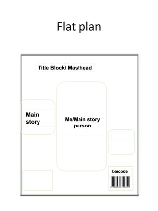 Flat plan
Title Block/ Masthead
Me/Main story
person
Main
story
barcode
 
