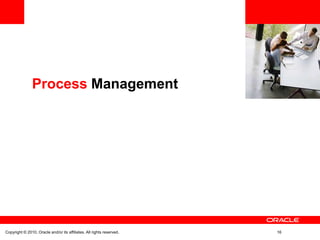 <Insert Picture Here>


               Process Management




Copyright © 2010, Oracle and/or its affiliates. All rights reserved.           16
 