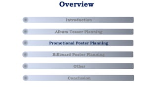 Overview
Introduction
Conclusion
Other
Billboard Poster Planning
Promotional Poster Planning
Album Teaser Planning
 