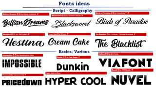Fonts ideas
Basics- Various
Script - Calligraphy
 
