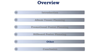 Overview
Introduction
Conclusion
Other
Billboard Poster Planning
Promotional Poster Planning
Album Teaser Planning
 