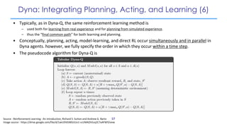 Dyna: Integrating Planning, Acting, and Learning (6)
• Typically, as in Dyna-Q, the same reinforcement learning method is
...