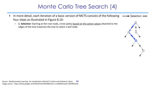 Monte Carlo Tree Search (4)
• In more detail, each iteration of a basic version of MCTS consists of the following
four ste...