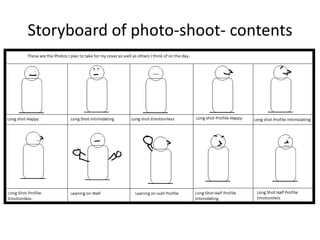 Storyboard of photo-shoot- contents
 