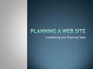 Planning a Web Site Completing your Planning Table 