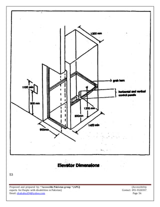 Proposed and prepared by: “Accessible Pakistan group “(APG) (Accessibility
experts for People with disabilities in Pakistan) Contact: 091-5520357
Email: shahabud34@yahoo.com Page 56
53
 