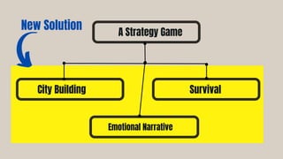 New Solution
A Strategy Game
City Building Survival
Emotional Narrative
 