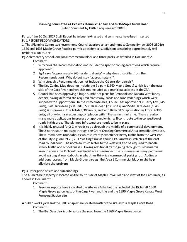 Public Comments on Zoning Bylaw Amendment 1620 and 1636 maple grove…