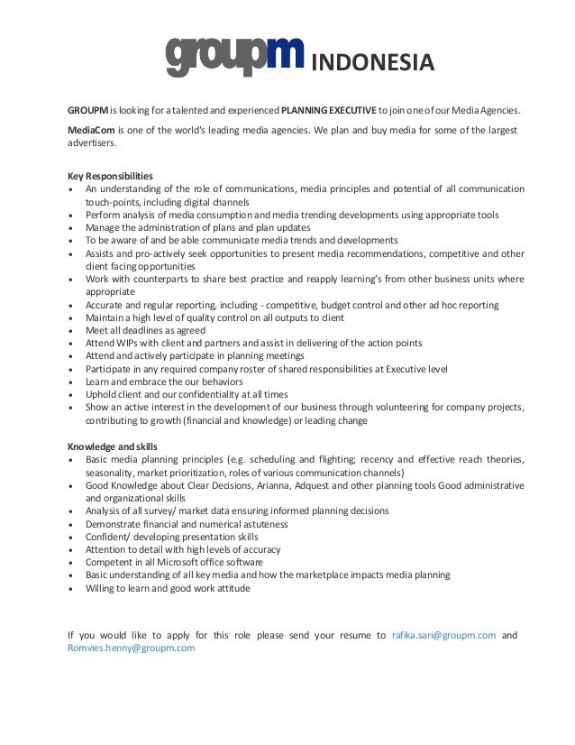 Planning Executive At Groupm Indonesia Planning Executive At Groupm Indonesia