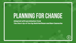 PLANNING FOR CHANGE
Adapted with permission from
The Start-Up of You by Reid Hoffman and Ben Casnocha

 