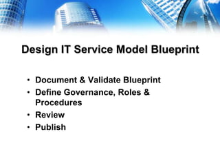 Define Service Catalog RequirementsIdentify Key Service Catalog StakeholdersScope Service Catalog CMDB UseCollect & Document RequirementsPublish Approved CMDB Requirements