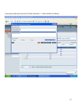 I have given data level security for Entity dimension -> India member as follows;




                                                                                    132
 