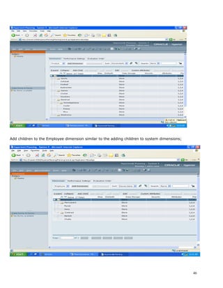 Add children to the Employee dimension similar to the adding children to system dimensions;




                                                                                              46
 