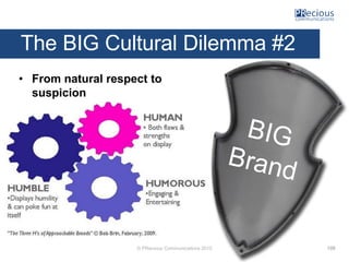 © PRecious Communications 2015
The BIG Cultural Dilemma #2
• From natural respect to
suspicion
• Are you approachable?
• W...