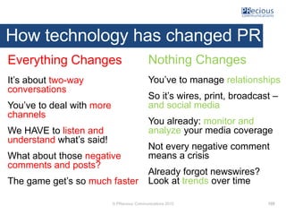 © PRecious Communications 2015
How technology has changed PR
Everything Changes
It’s about two-way
conversations
You’ve to...